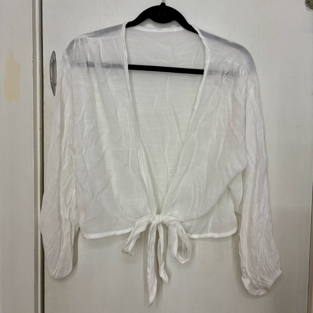 SHEIN White Tie-Front Sheer Top